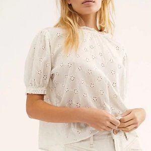 Free People White Sheer Eyelit Top Sz M